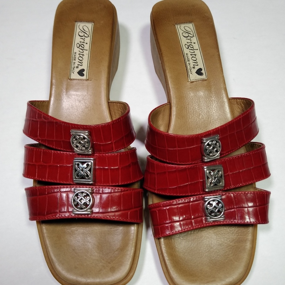 Brighton Red Leather Sandals Slides Brandy Size 9